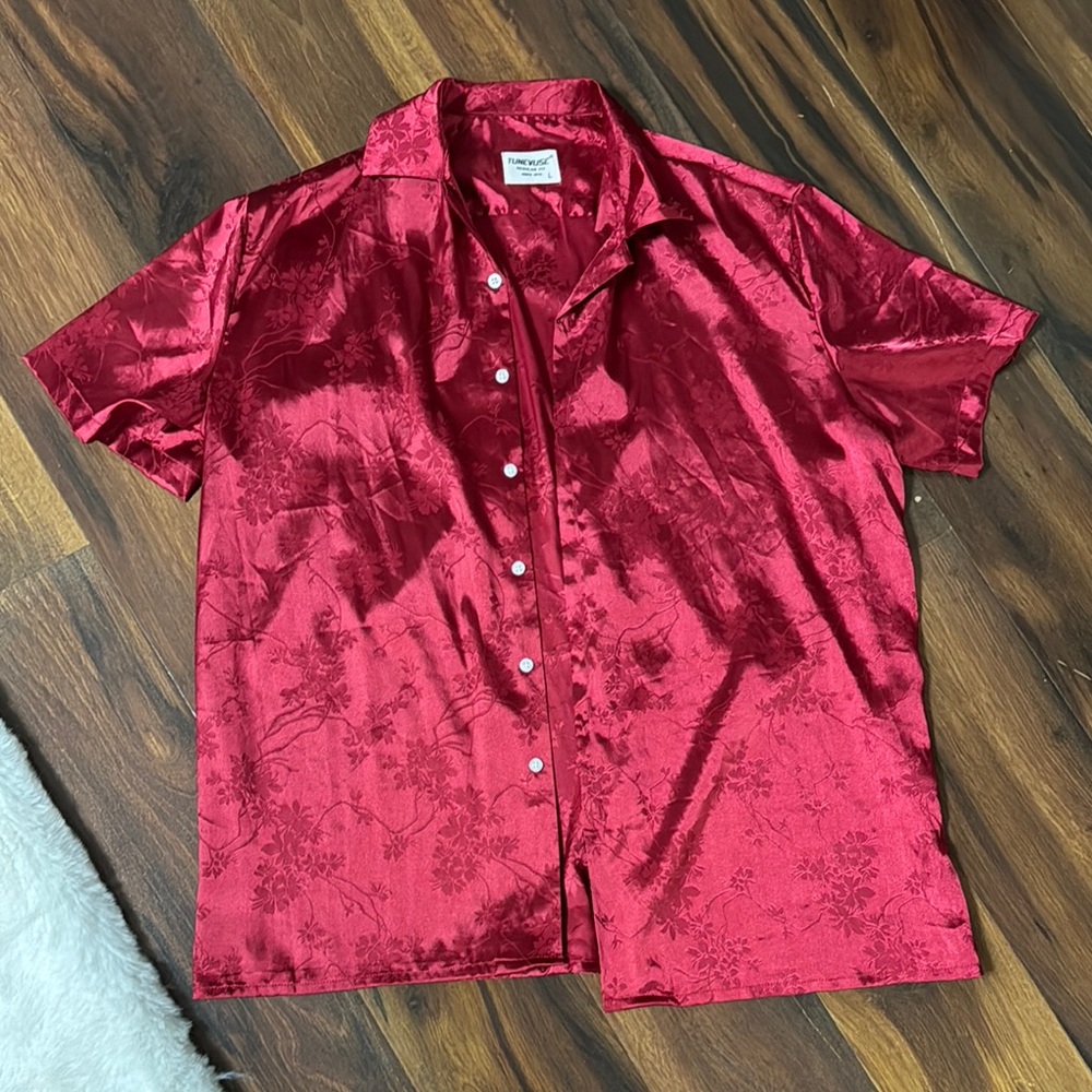 Men's Red Satin Shirt